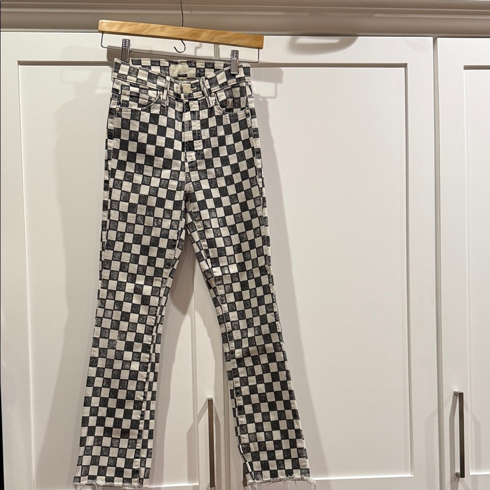 MOTHER Black and White Checkered Straight Leg Jeans